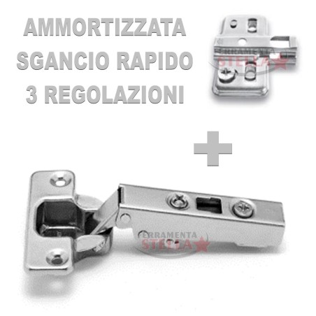 CERNIERA CERNIERE TIPO SALICE COLLO 0 PER ANTE PENSILI MOBILI CON BASE CLICK INTEGRA RALLENTATA AMMORTIZZATA