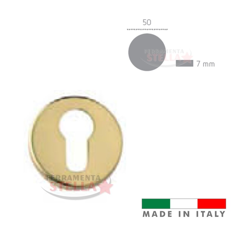 BOCCHETTA ROSETTA FORO YALE PER MANIGLIE 50 MM ORO LUCIDO x BLINDATA