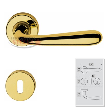 COPPIA MANIGLIE MANIGLIA CON ROSETTA ORO LUCIDO PORTA PORTE D'INTERNO INTERNE