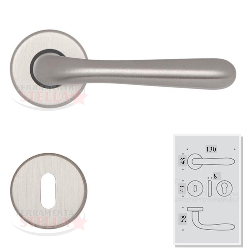 COPPIA MANIGLIE MANIGLIA ROSETTA CROMO SATINATA PORTA PORTE INTERNO MODERNA
