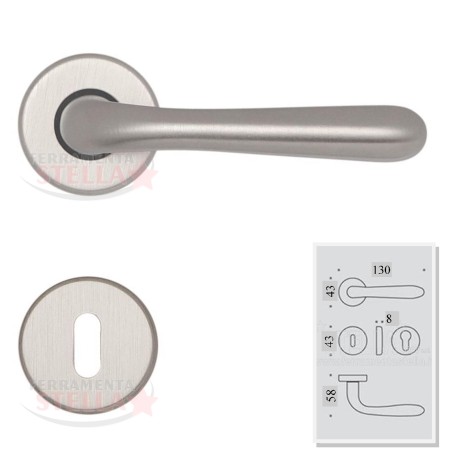 COPPIA MANIGLIE MANIGLIA ROSETTA CROMO SATINATA PORTA PORTE INTERNO MODERNA