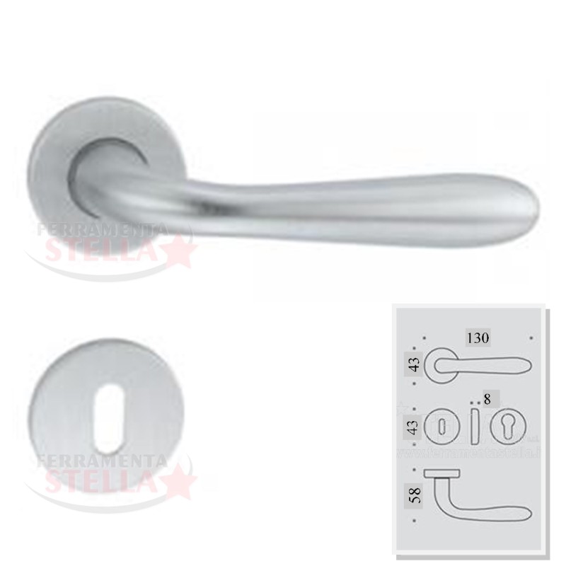 COPPIA MANIGLIE MANIGLIA ROSETTA CROMO SATINATA PORTA PORTE INTERNO MODERNA