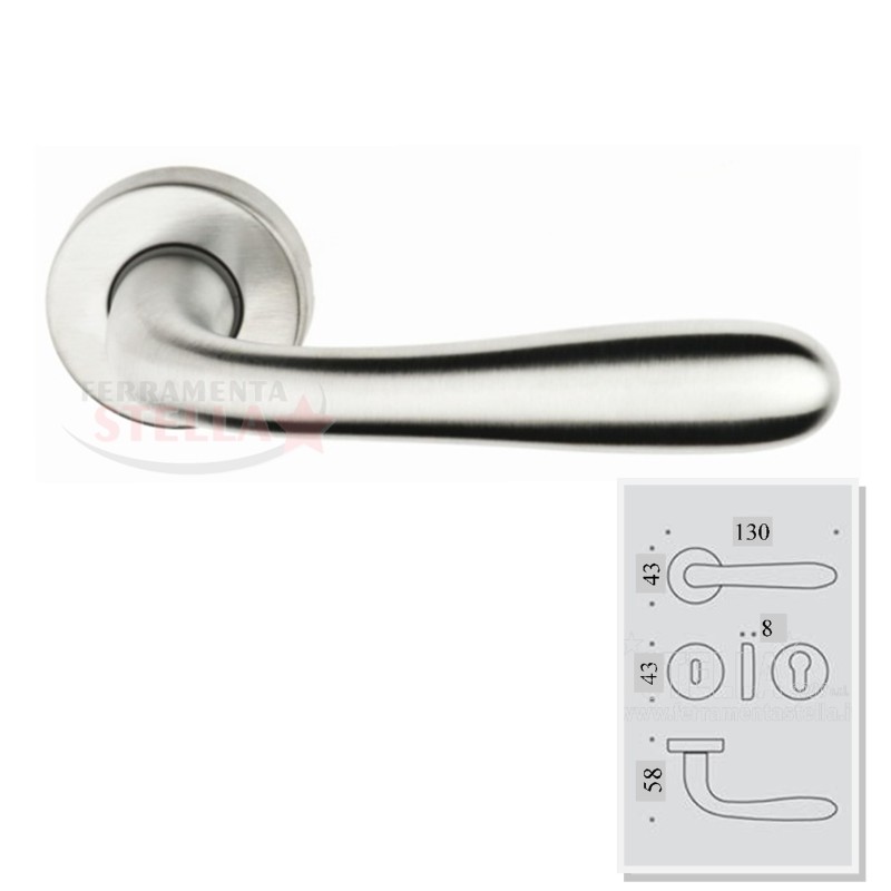 COPPIA MANIGLIE MANIGLIA ROSETTA CROMO SATINATA PORTA PORTE INTERNO MODERNA