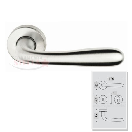 COPPIA MANIGLIE MANIGLIA ROSETTA CROMO SATINATA PORTA PORTE INTERNO MODERNA