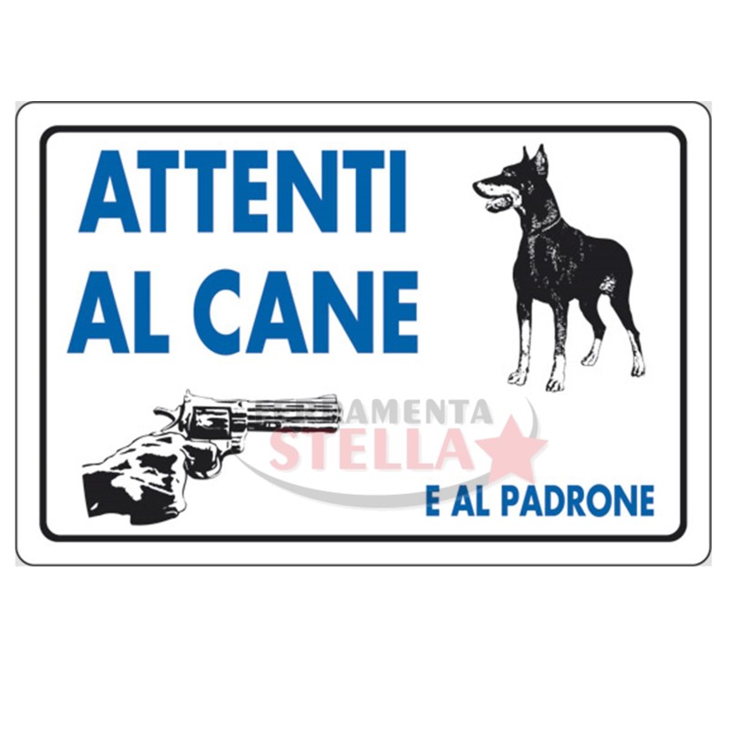ETICHETTA CARTELLO TARGHETTA PLASTICA 30X20CM ATTENTI AL CANE PADRONE DOBERMANN