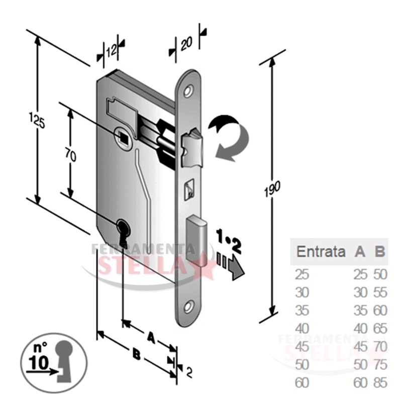 SERRATURA PATENT PER PORTE INTERNE - BUSSOLE - ENTRATA 50 BORDO TONDO OTTONATA