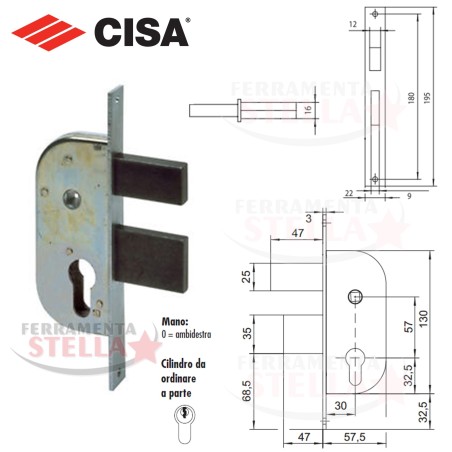 SERRATURA A INFILARE PER PORTE FERRO CILINDRO FISSO SCIVOLO e MANDATE AMBIDESTRA  E/30