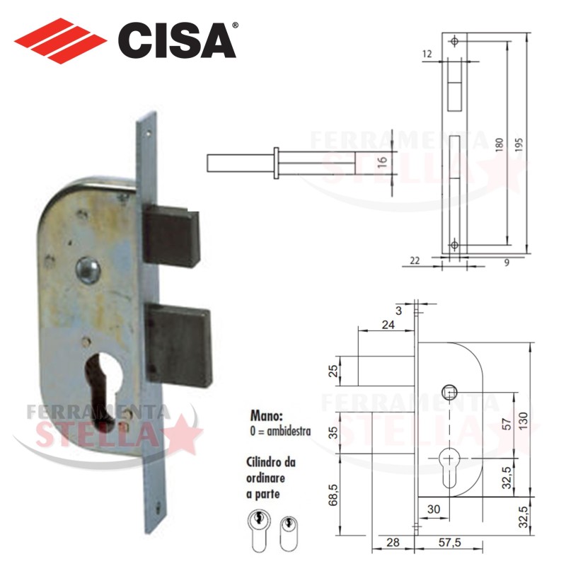 SERRATURA A INFILARE PER PORTE FERRO CILINDRO FISSO SCIVOLO e MANDATE AMBIDESTRA  E/30