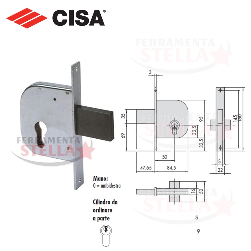 SERRATURA A INFILARE PER PORTE FERRO CILINDRO FISSO SCIVOLO e MANDATE AMBIDESTRA  E/50