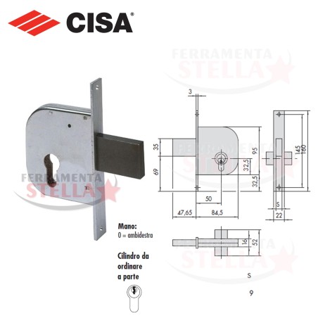 SERRATURA A INFILARE PER PORTE FERRO CILINDRO FISSO SCIVOLO e MANDATE AMBIDESTRA  E/50