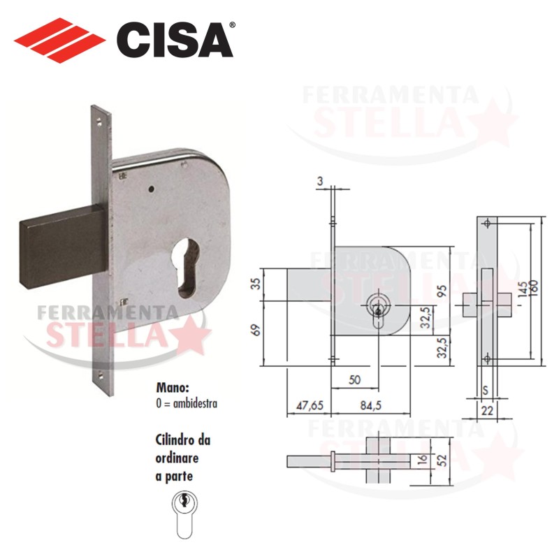 SERRATURA A INFILARE PER PORTE FERRO CILINDRO FISSO AMBIDESTRA  E/50