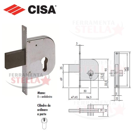 SERRATURA A INFILARE PER PORTE FERRO CILINDRO FISSO AMBIDESTRA  E/50