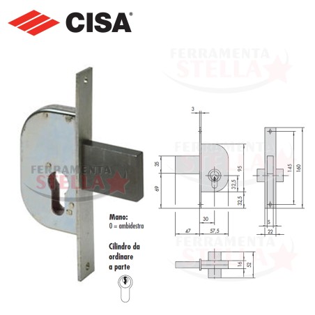 SERRATURA A INFILARE PER PORTE FERRO CILINDRO FISSO AMBIDESTRA  E/30