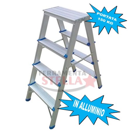 SGABELLO IN ALLUMINIO PORTATA 150 KG DOPPIA SALITA CASALINGO E X LAVORO LEGGERISSIMO 