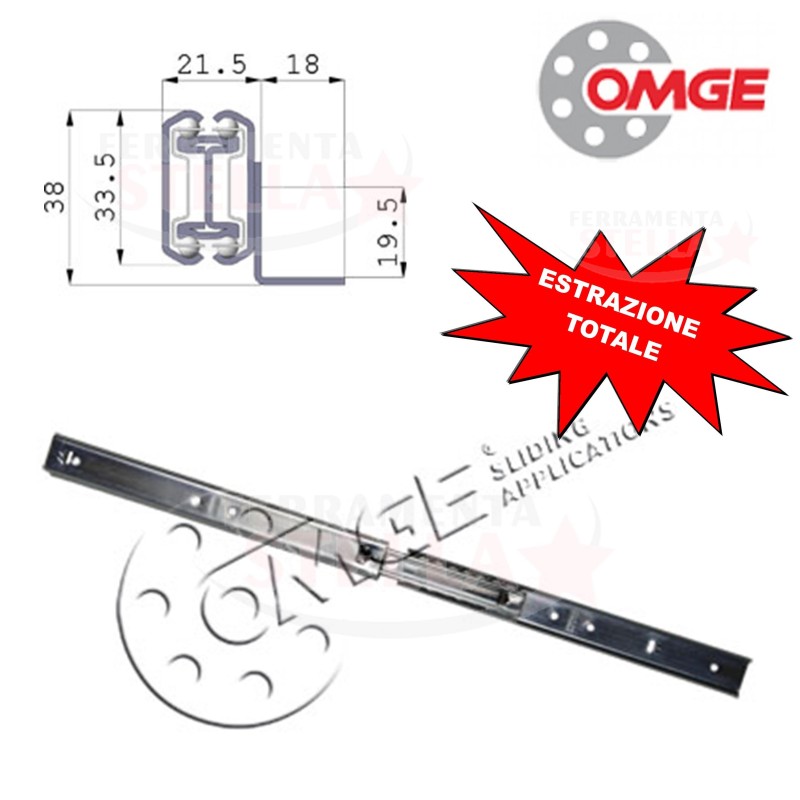 GUIDA x CASSETTI SU SFERA A ESTRAZIONE TOTALE FISSAGGIO A SQUADRA- DA 40 CM