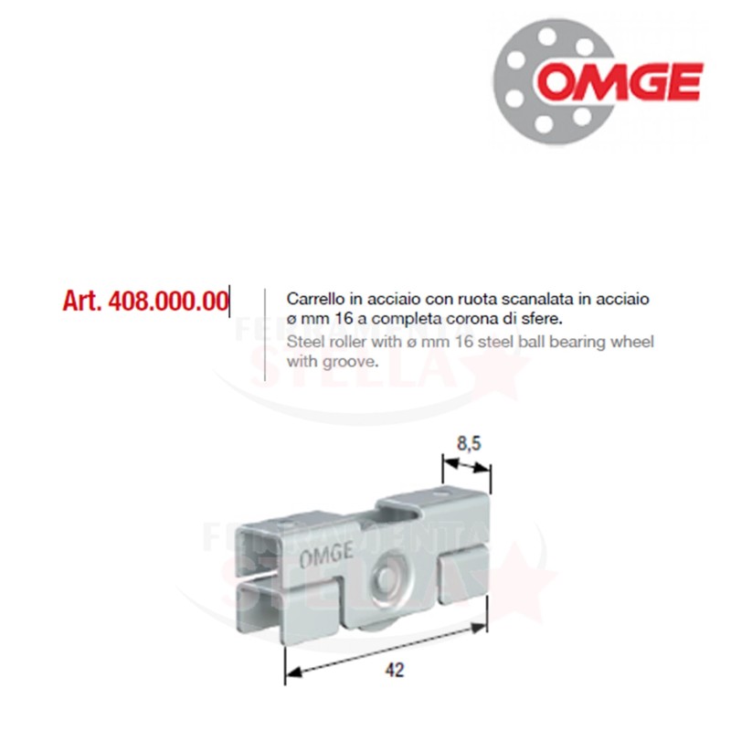 CARRELLO ACCIAIO RUOTA IN ACCIAIO SCANALATA DIAMETRO 16 MM ART 408