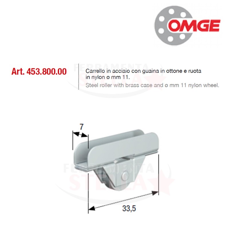 CARRELLO ACCIAIO RUOTA IN NYLON DIAMETRO 11  MM ART 453