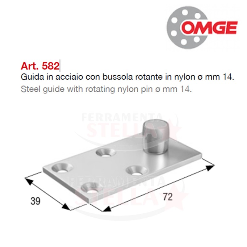 GUIDA INFERIORE ART 582 BUSSOLA NYLON ROTANTE DA 14 MM PER CANCELLI 