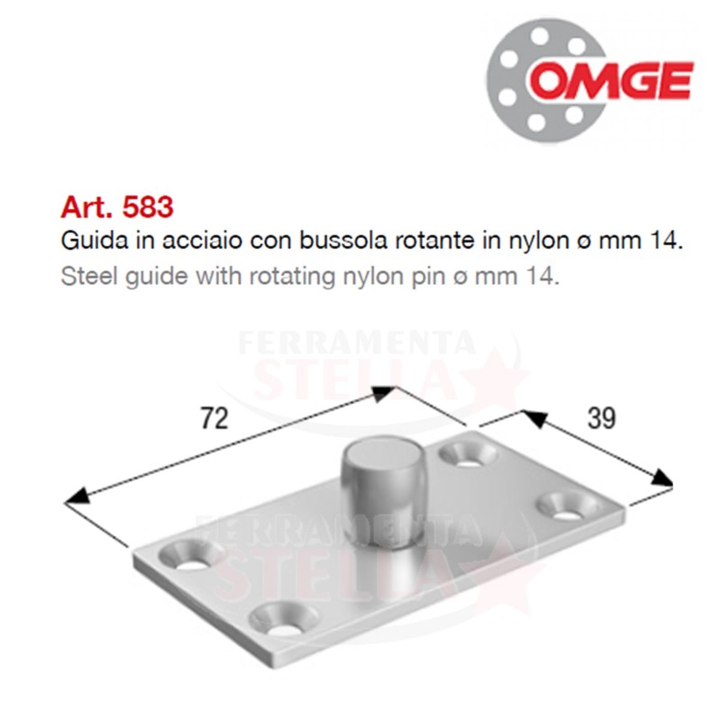 GUIDA INFERIORE ART 582 BUSSOLA NYLON ROTANTE DA 14 MM PER CANCELLI 