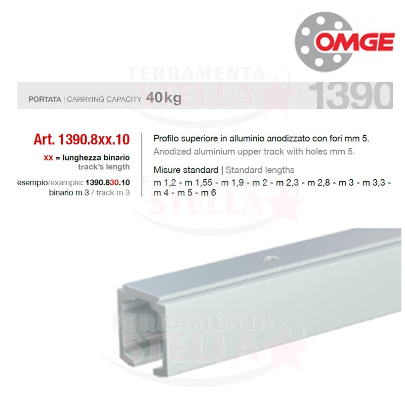 GUARNITURA COMPLETA PER PORTA SCORREVOLE ART 1390 KIT COMPLETO DI BINARIO x PORTE DA 91 A 110 CM