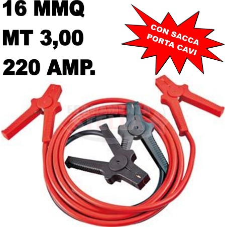 COPPIA CAVI CAVO MORSETTI COLLEGAMENTO BATTERIA AUTO MOTO AVVIAMENTO 2,5 MT BORSA