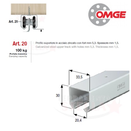 BINARIO PORTANTE IN ALLUMINIO PER KIT 1390 OMGE x PORTE SCORREVOLI DA MT 2