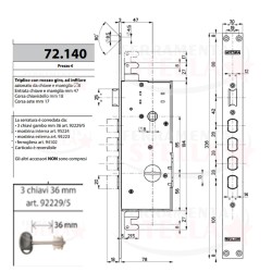 MOTTURA SERRATURA A INFILARE PER PORTE BLINDATE 3 PUNTI CHIUSURA 72140 