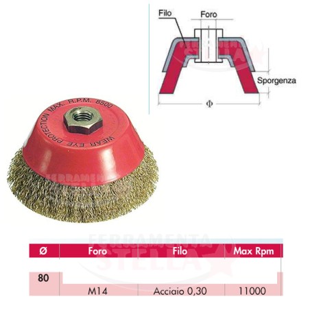 SPAZZOLE A TAZZA T80 X FLEX M14 ACCIAIO OTTONATO