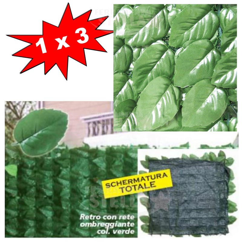 SIEPE ARTIFICIALE SINTETICA SEMPREVERDE FOGLIE LAURO FINTA ARELLA 1X3 RECINTO