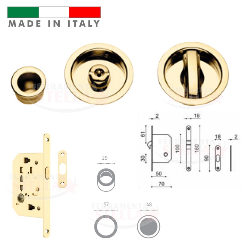 KIT PORTE SCORREVOLI CON NOTTOLINO E SERRATURA PORTA SCRIGNO INTERNO ORO LUCIDO