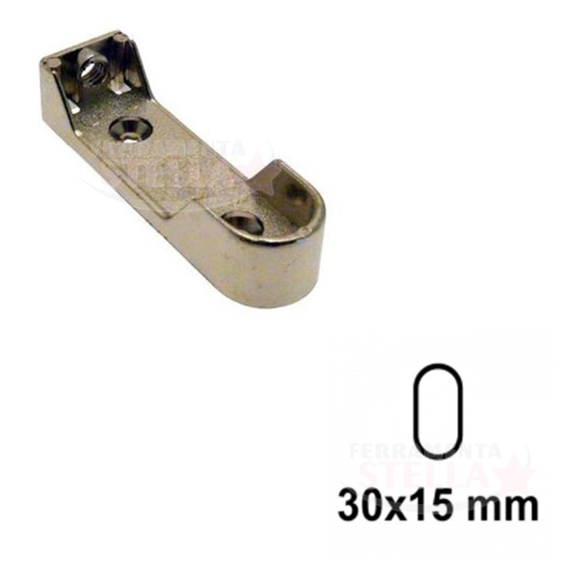 REGGITUBO REGGI TUBO IN ZAMA CROMATO PER TUBO OVALE 15 X 30 AGGANCIO SUPERIORE E LATERALE
