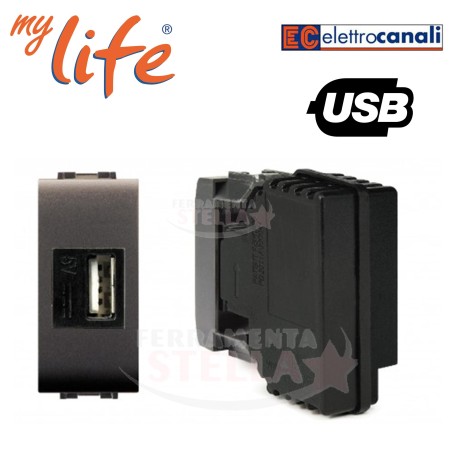 LIFE ALIMENTATORE USB DA INCASSO AGGANCIO KEY STONE CARICATORE 1 MODULO ELETTROCANALI