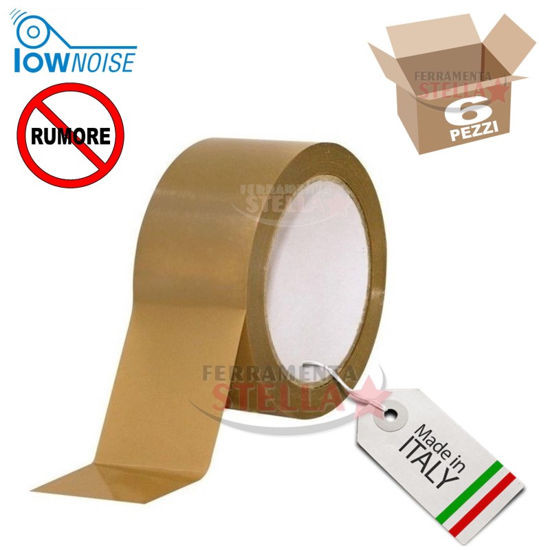 NASTRO ADESIVO 50 X 66 MT  COLORE AVANA SVOLGIMENTO SILENZIOSO CONFEZIONE 6 PZ - MADE IN ITALY LOW NOISE