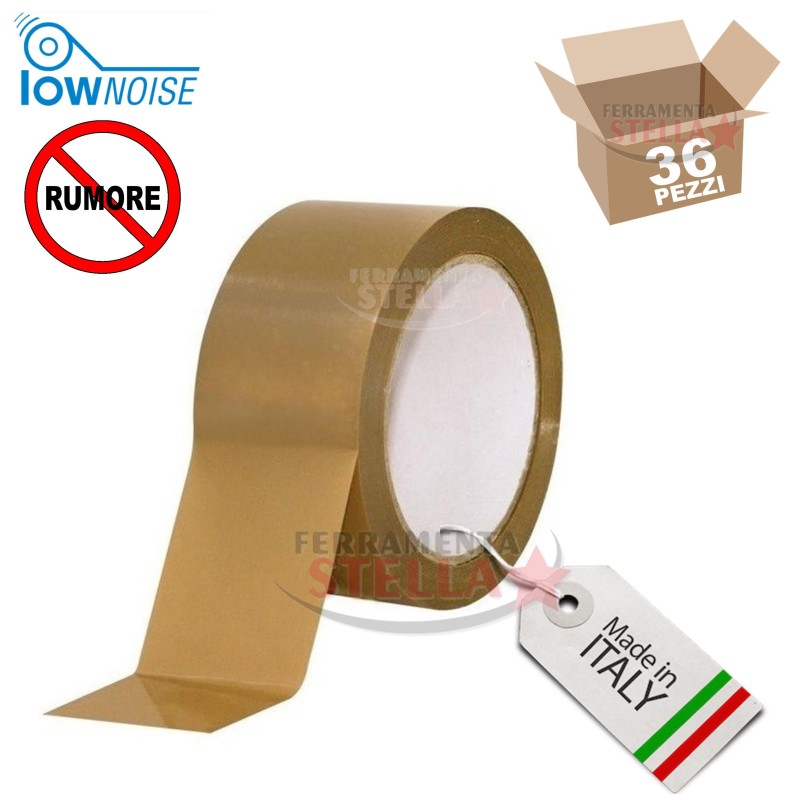 NASTRO ADESIVO 50 X 66 MT  COLORE AVANA SVOLGIMENTO SILENZIOSO CONFEZIONE 36 PZ - MADE IN ITALY LOW NOISE