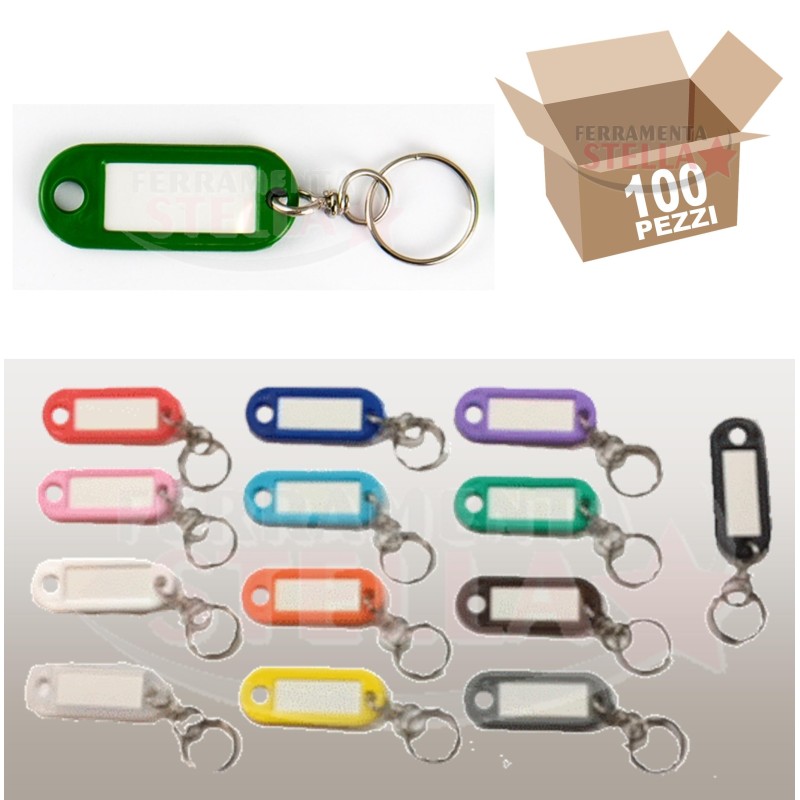100 PZ PORTA CHIAVI PORTACHIAVI TARGHETTE SEGNA NOME COLORATI con ANELLO VARI COLORI MISTI
