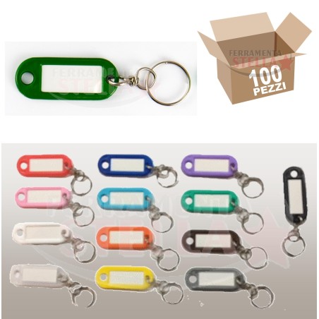 100 PZ PORTA CHIAVI PORTACHIAVI TARGHETTE SEGNA NOME COLORATI con ANELLO VARI COLORI MISTI
