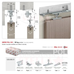 GUARNITURA COMPLETA x SCORREVOLE ART 530 KIT COMPLETO DI BINARIO x PORTE DA 71 A 80 CM MAX 60 kg