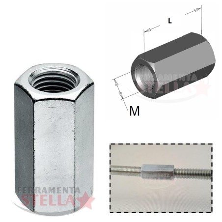 PERNO DADO DI GIUNZIONE PER BARRE FILETTATE BULLONI - M 8 X 40 MM L