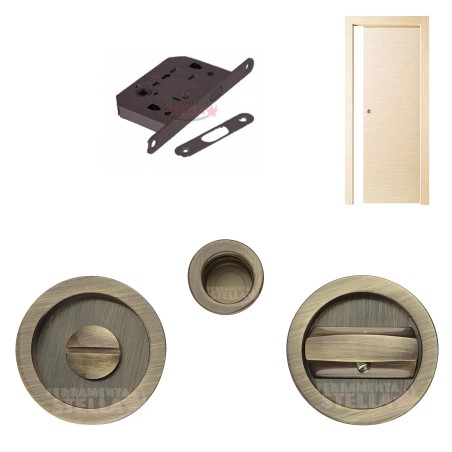 KIT MANIGLIA PORTE SCORREVOLI PORTA SCRIGNO MARIVA CON SERRATURA BRONZO GRAFFIATO