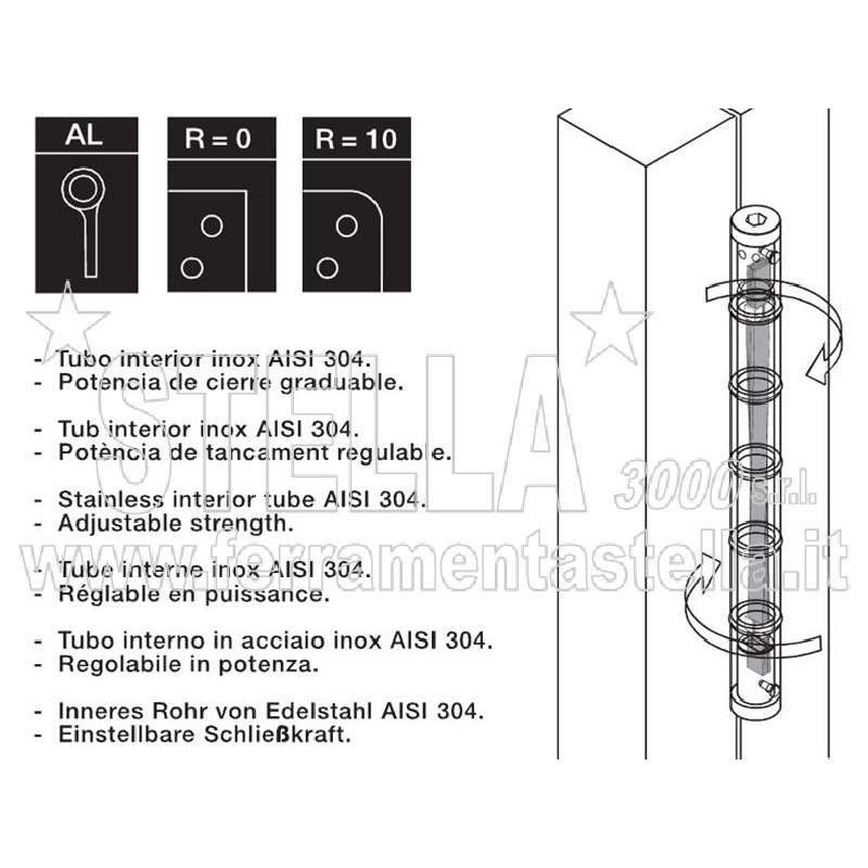 CERNIERA JUSTOR CHIUDIPORTA MOLLA PORTA LEGNO PORTE ALLUMINIO AZIONE SEMPLICE - ORO SATINATO