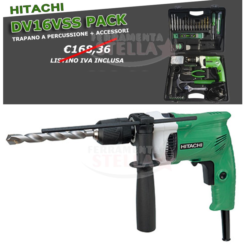 TRAPANO A PERCUSSIONE DV16V SS 600W HITACHI IN VALIGETTA + 100 ACCESSORI