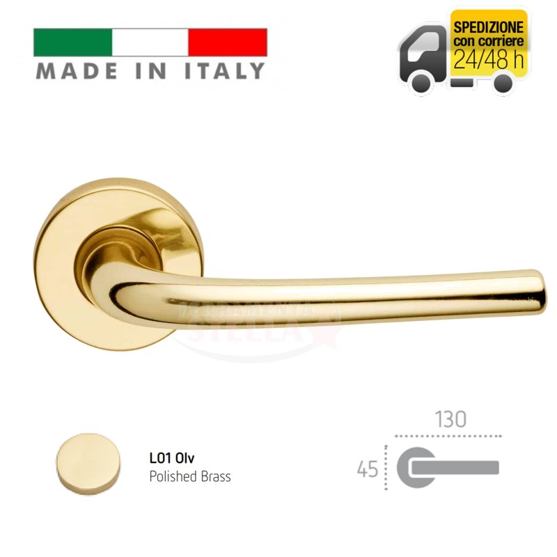 COPPIA MANIGLIE MANIGLIA CON ROSETTA ORO LUCIDO PORTA PORTE D'INTERNO INTERNE