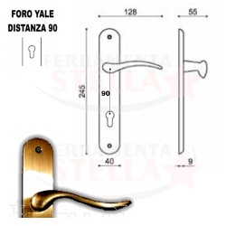 MANIGLIA INES CON PLACCA FORO YALE - BRONZO GRAFFIATO EFFETTO ANTICATO 2