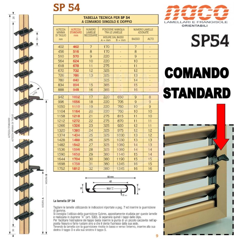 COMANDO ORIENTABILE 3 LAMELLE NACO PER VETRO TIPO 15 LAMELLA IN VETRO DA 15 CM