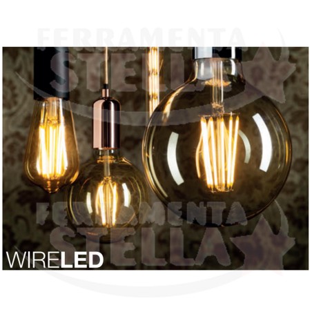 LED FILAMENTO ANTIQUE E 27 WIRELED ST64 6W 2K - VETRO FUME' ANTICHIZZATO DESIGN VINTAGE 