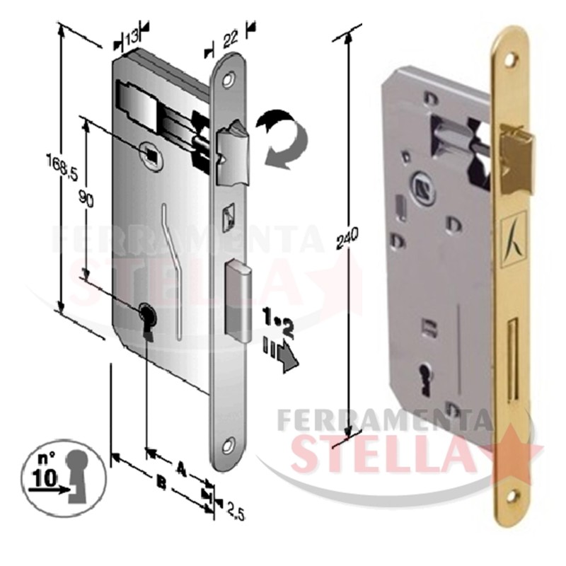 SERRATURA PATENT PORTA PORTE INTERNA IN LEGNO BONAITI ENTRATA 50 INTERASSE 90 PATENT GRANDE