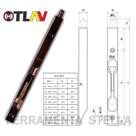 CATENACCIO A LEVA 40 cm BRONZO BRONZATO A INCASSO X PORTA PORTONE LEGNO OTLAV