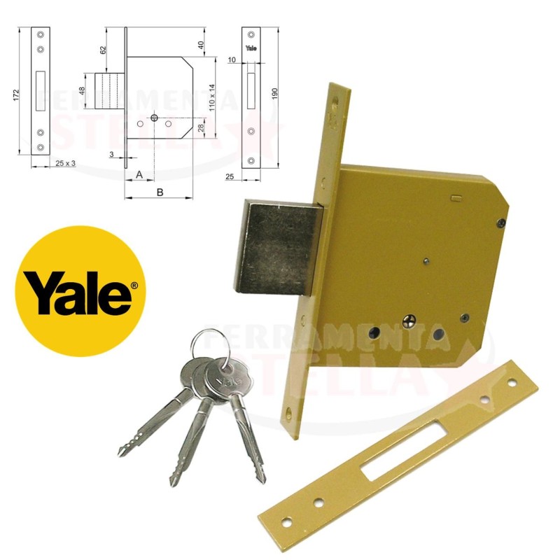SERRATURA ad INFILARE CHIAVE A SPILLO YALE 56320 x FERRO e LEGNO 4 MANDATE ENTRATA 50