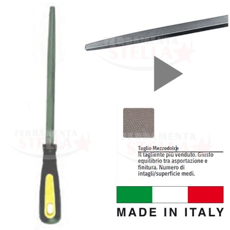 LIMA TRIANGOLARE 200 MM TAGLIO MEZZO DOLCE 1/2 DOLCE - PER FERRO METALLO CON MANICO