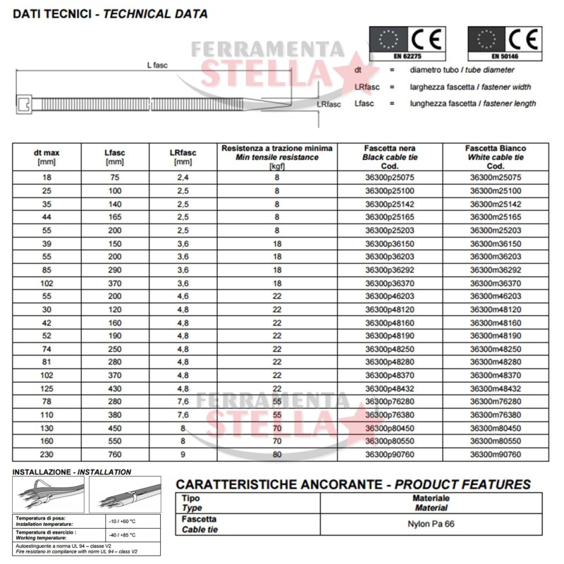 FASCETTA FASCETTE DA CABLAGGIO ELETTRICISTA LEGATURA - MISURA 4,8 X 190 - NERO - CF 100 PZ 